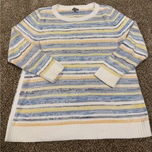 T by Talbots Pastel Stripe Crewneck Sweater — Blue, Yellow, Cream